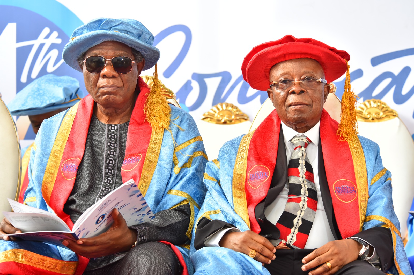 dr. olufemi oyinsan, member, governing council, and deacon adebowale tade, chairman, board of trustees, trinity university